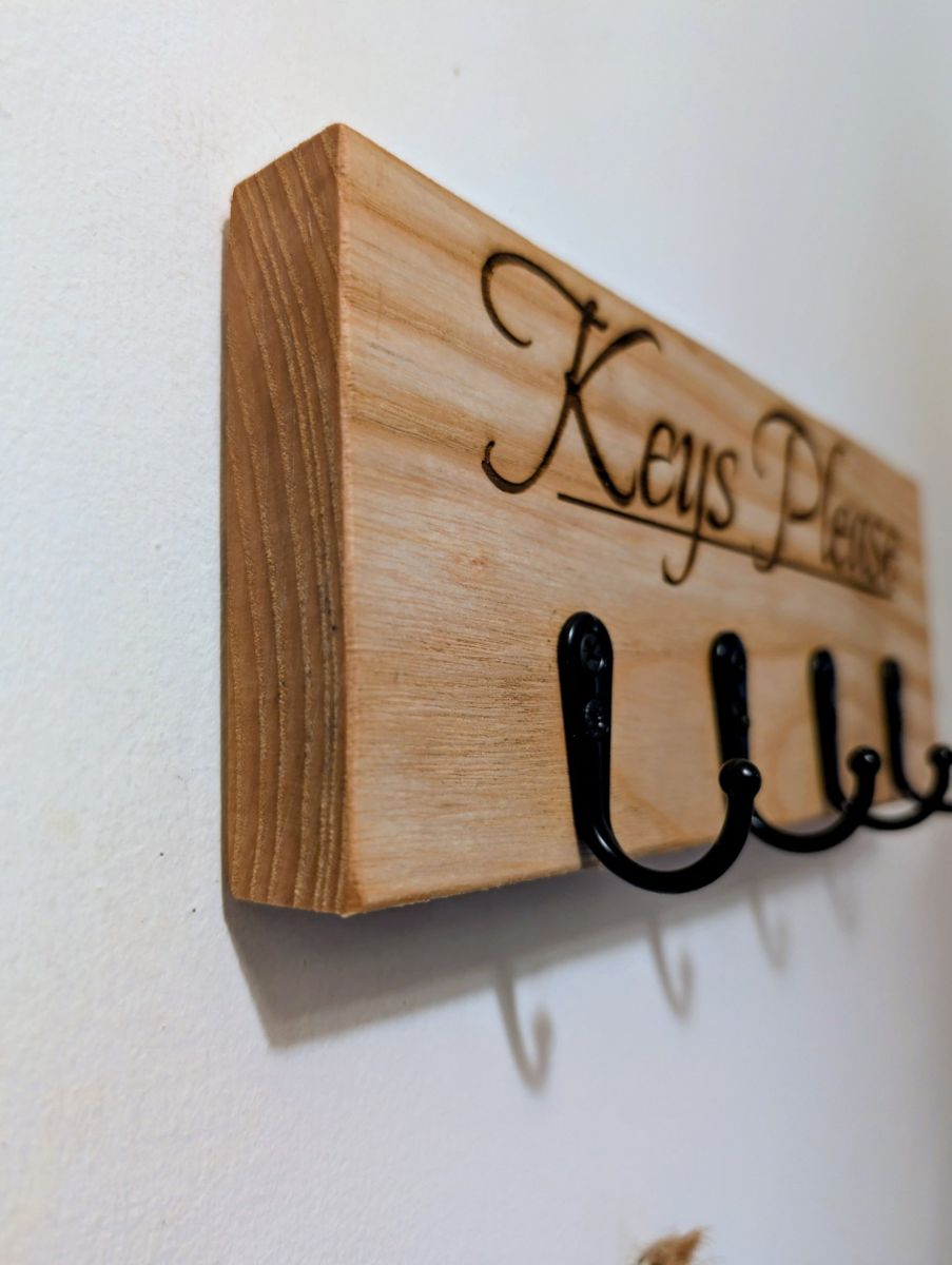 Personalised Style Handmade Key Hook Rack | Rustic Hallway Organiser | 4 Hooks