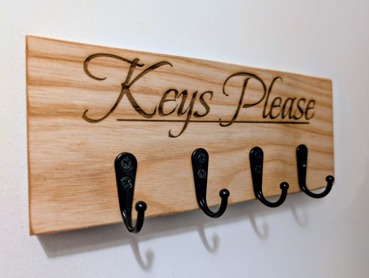 Personalised Style Handmade Key Hook Rack | Rustic Hallway Organiser | 4 Hooks